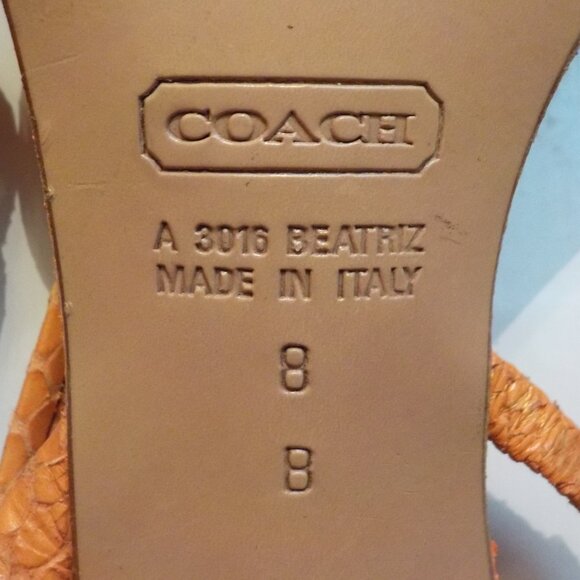 Like New Coach Sandals in Tangerine printed Python Leather SZ 8B - Picture 13 of 13